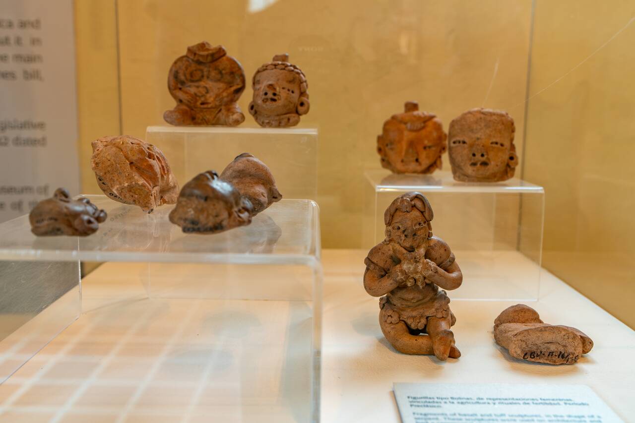 Artifacts inside the museum at Tazumal