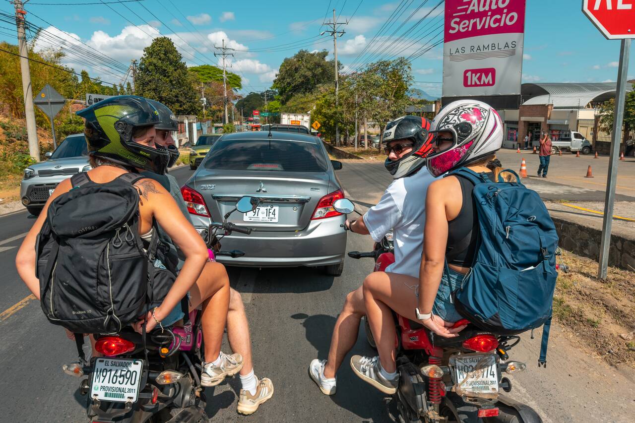 My friends on motorbikes exploring Santa Ana