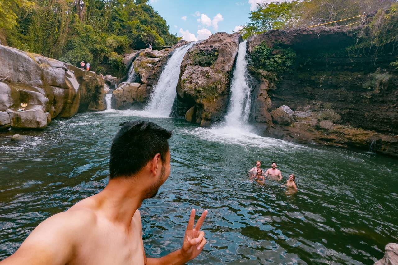 A selfie of me and my friends swimming at El Salto de Malacatiupán