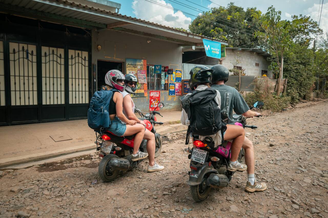 Me and my friends on a motorbike to El Salto de Malacatiupán