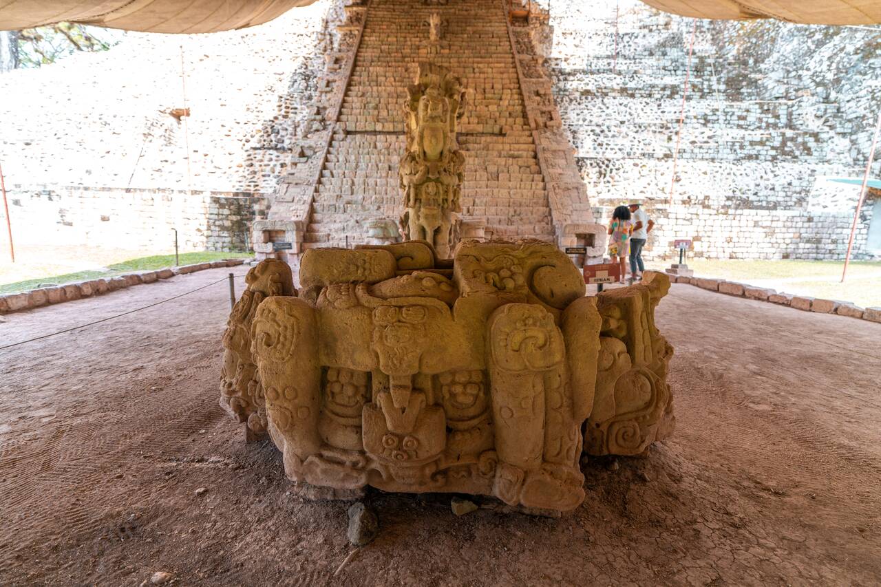 A sculpture in front of Hieroglyphic Stairway