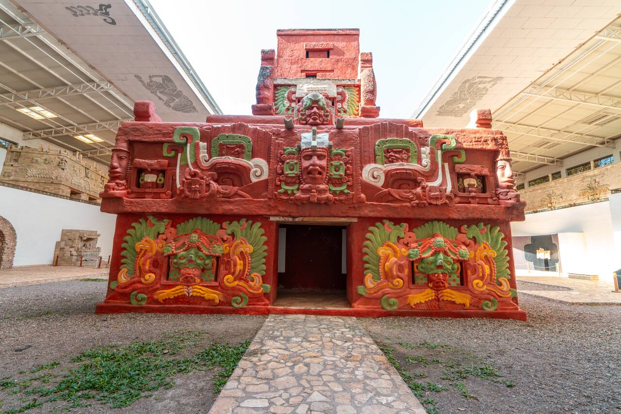 The entrance to the Replica of Rosalia Temple at Copan Maya Sculpture Museum