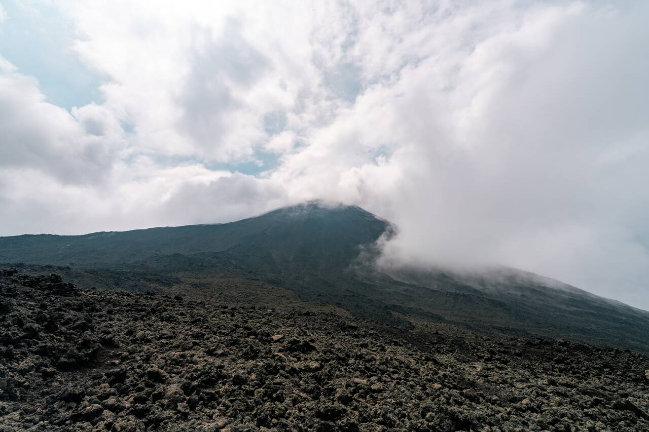 Pacaya Volcano seen from the lava field