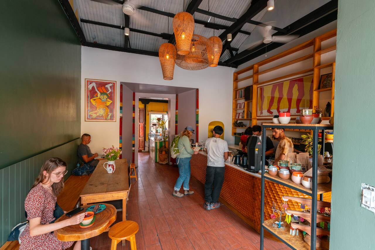 Inside a cafe in Antigua