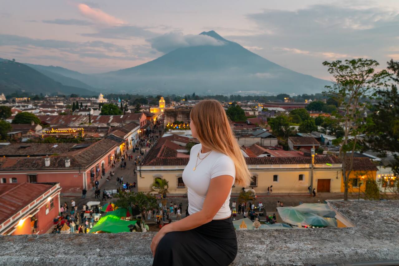 My friend sitting at the Rooftop of Iglesia de la Merced