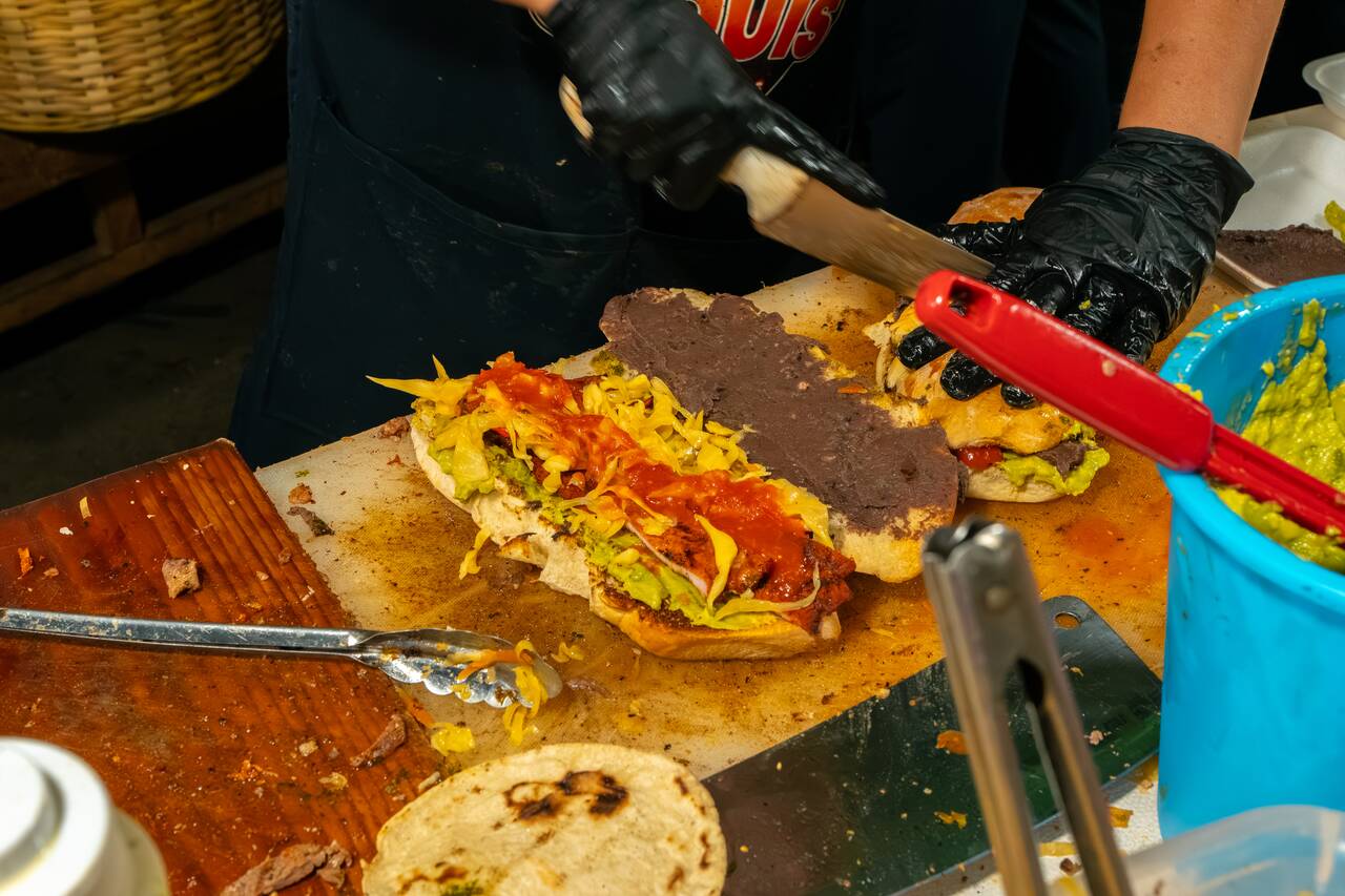 Our Bรบfalos being prepared by Churrasquitos Olguis at the weekend food market in Antigua