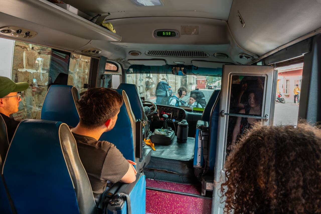People on a shuttle to Acatenango
