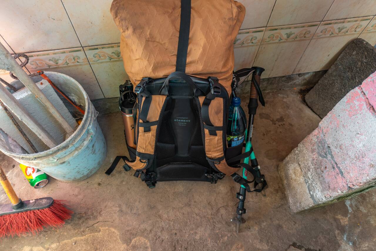 All the things I packed including the trekking poles rental before the hike begins.