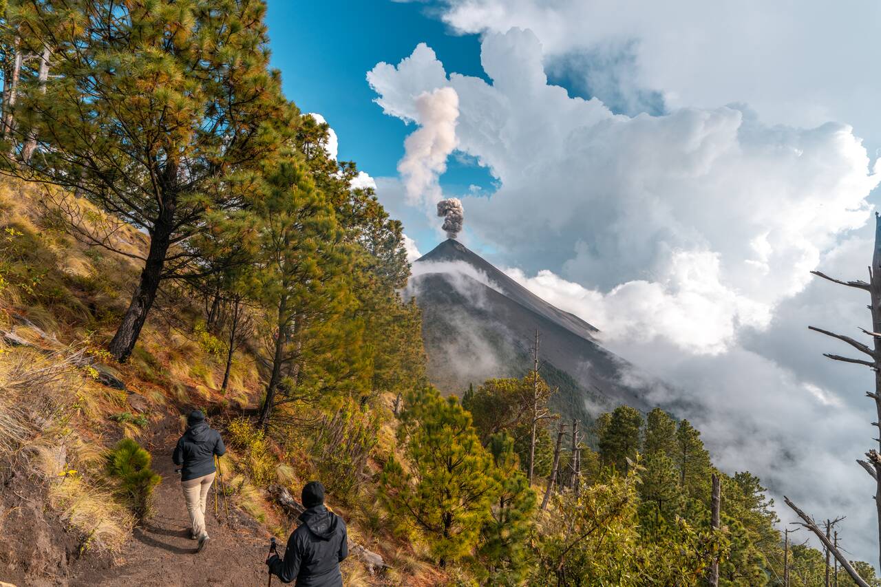 People hiking towards Fuego