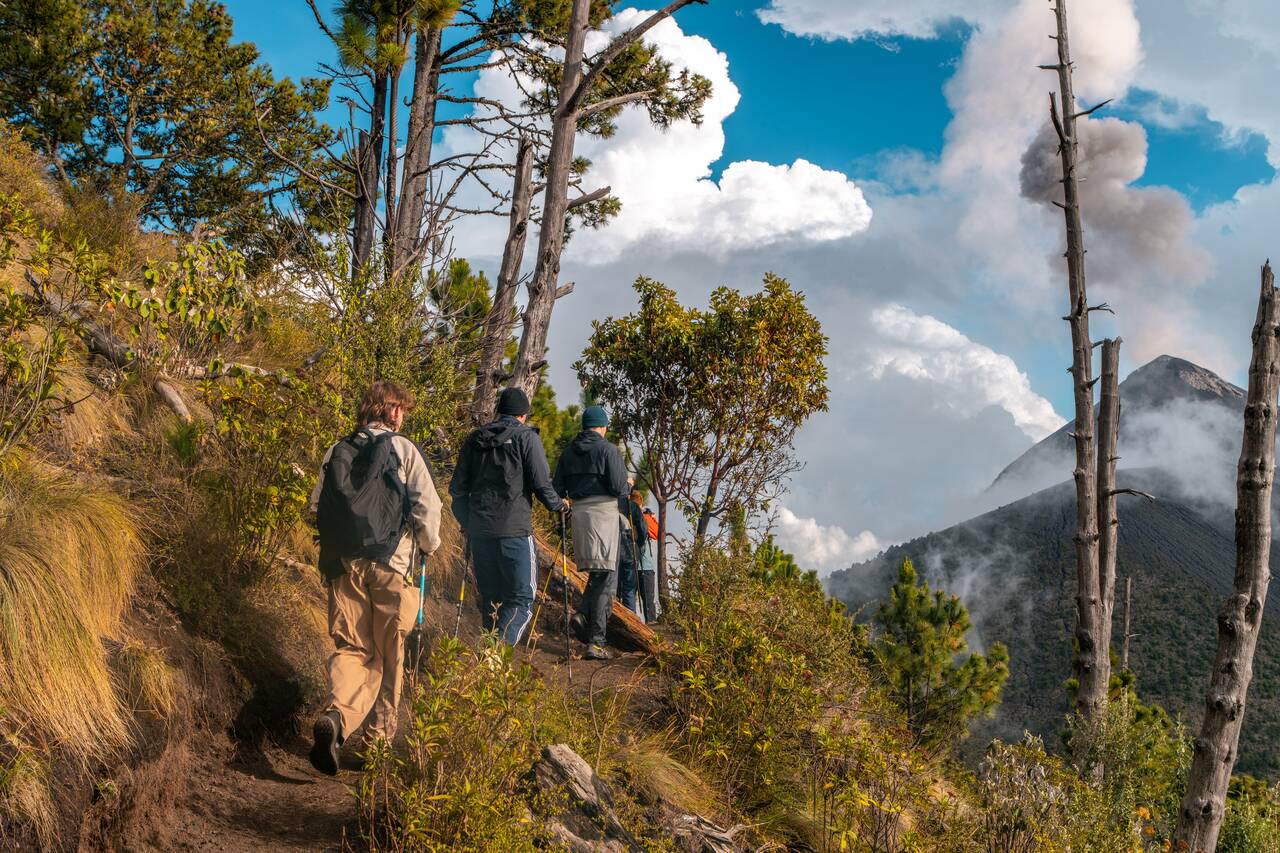 People hiking to Fuego from Acatenango