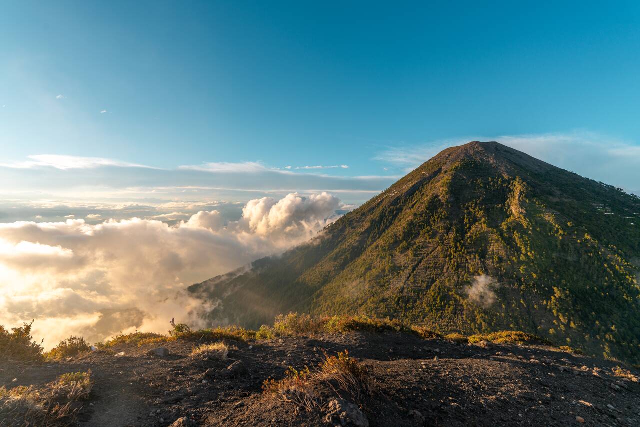 Acatenango seen from Fuego at sunset