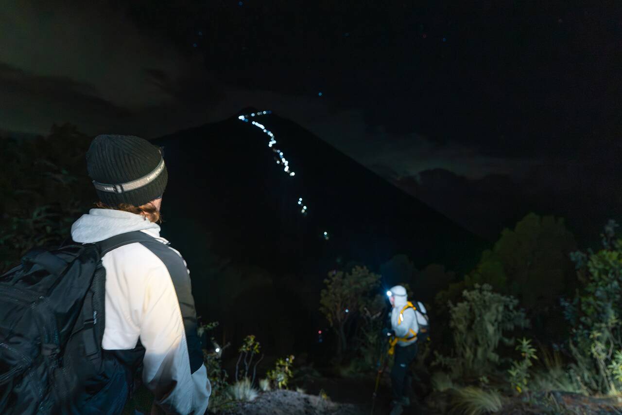 Our team looking at the Fuego hike at night