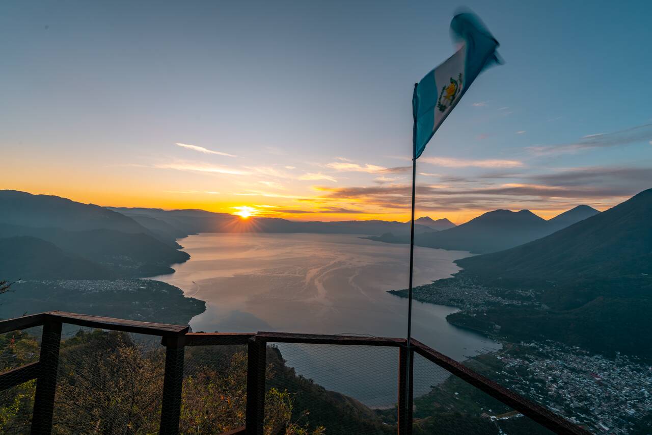 Sunrise over Lake Atitlan seen from the Indian Nose Trail