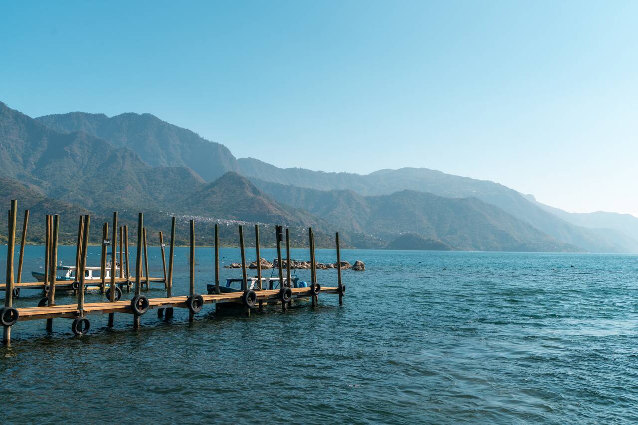 Calm water at a pier at Lake Atitlan