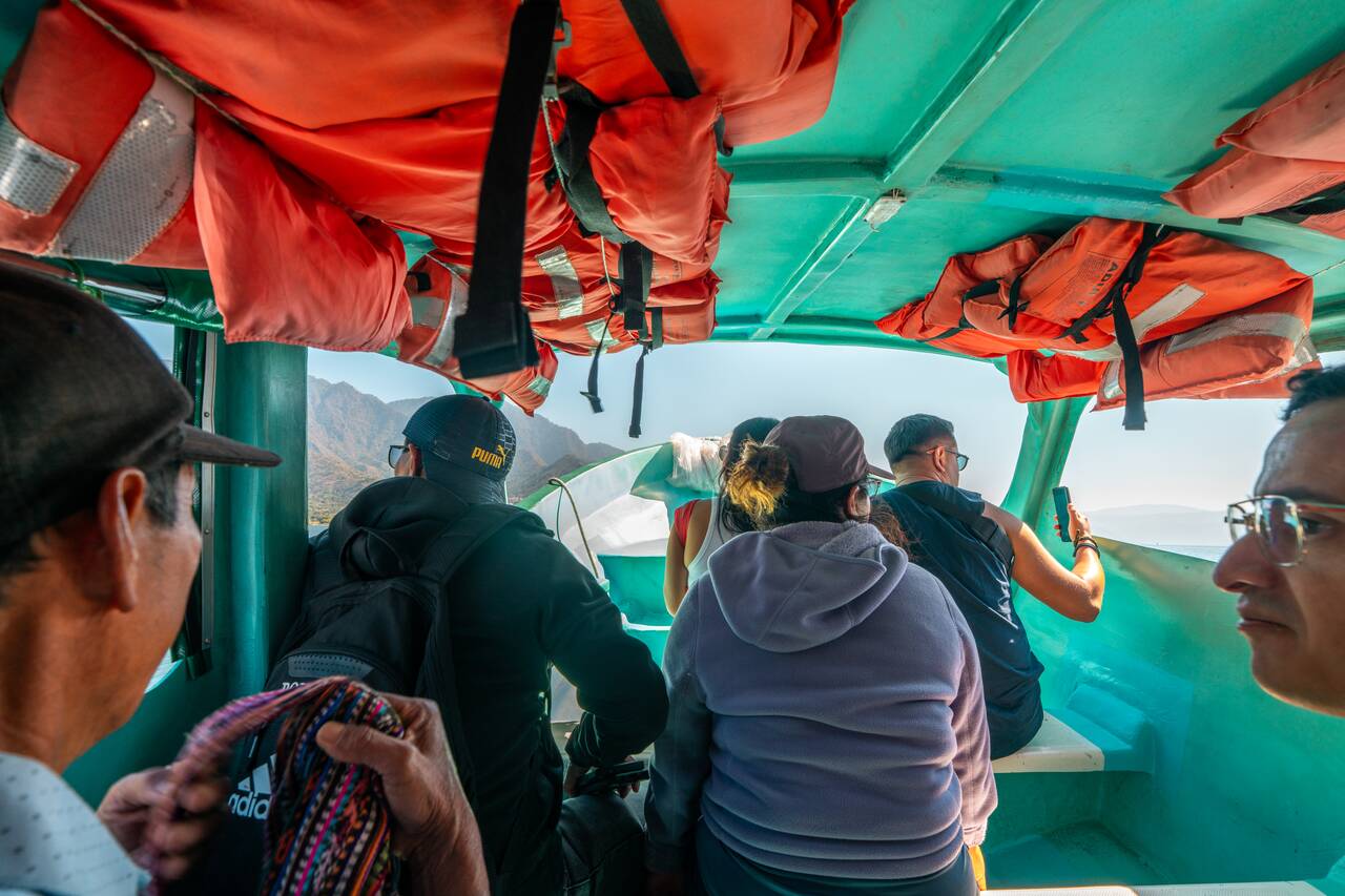 People inside the speed boat at Lake Atitlan