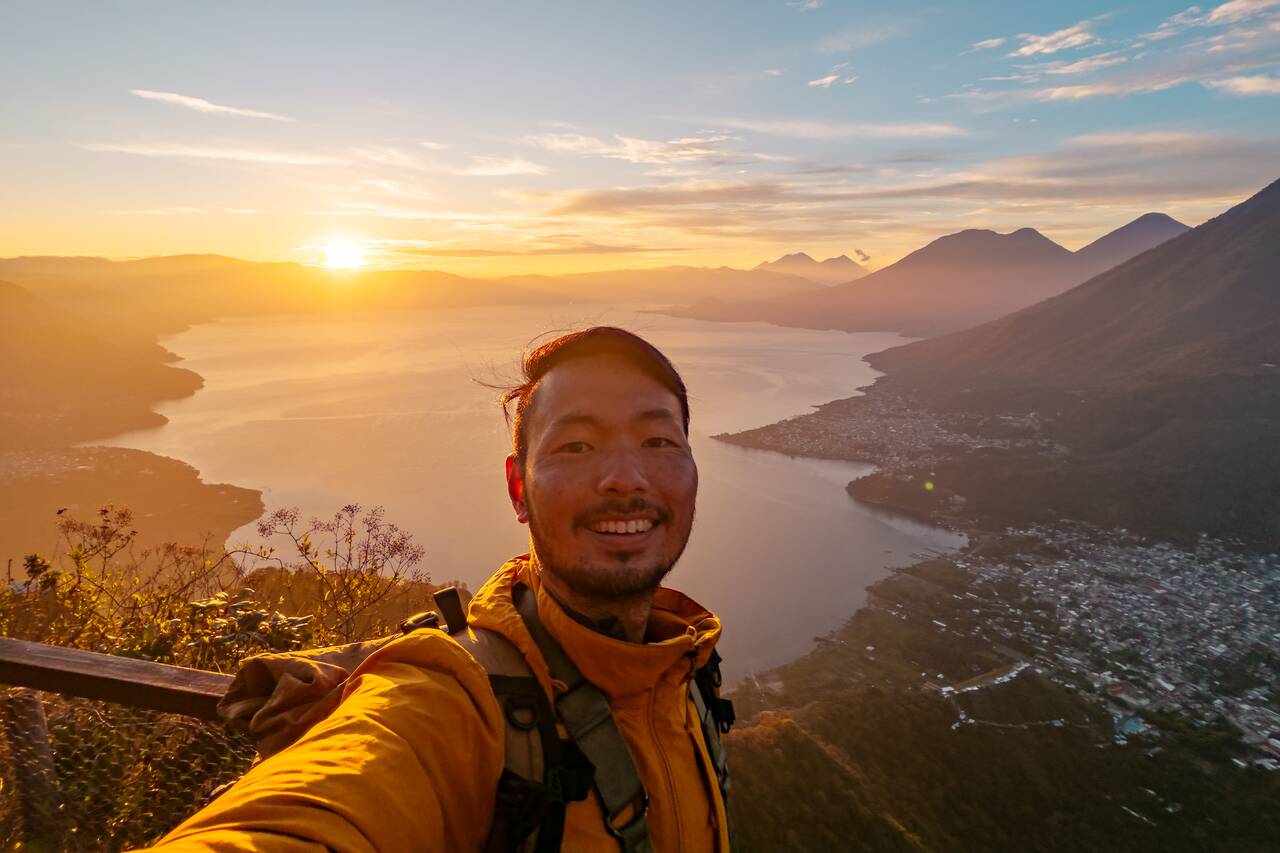 My selfie with the sunrise at the Indian Nose Trail