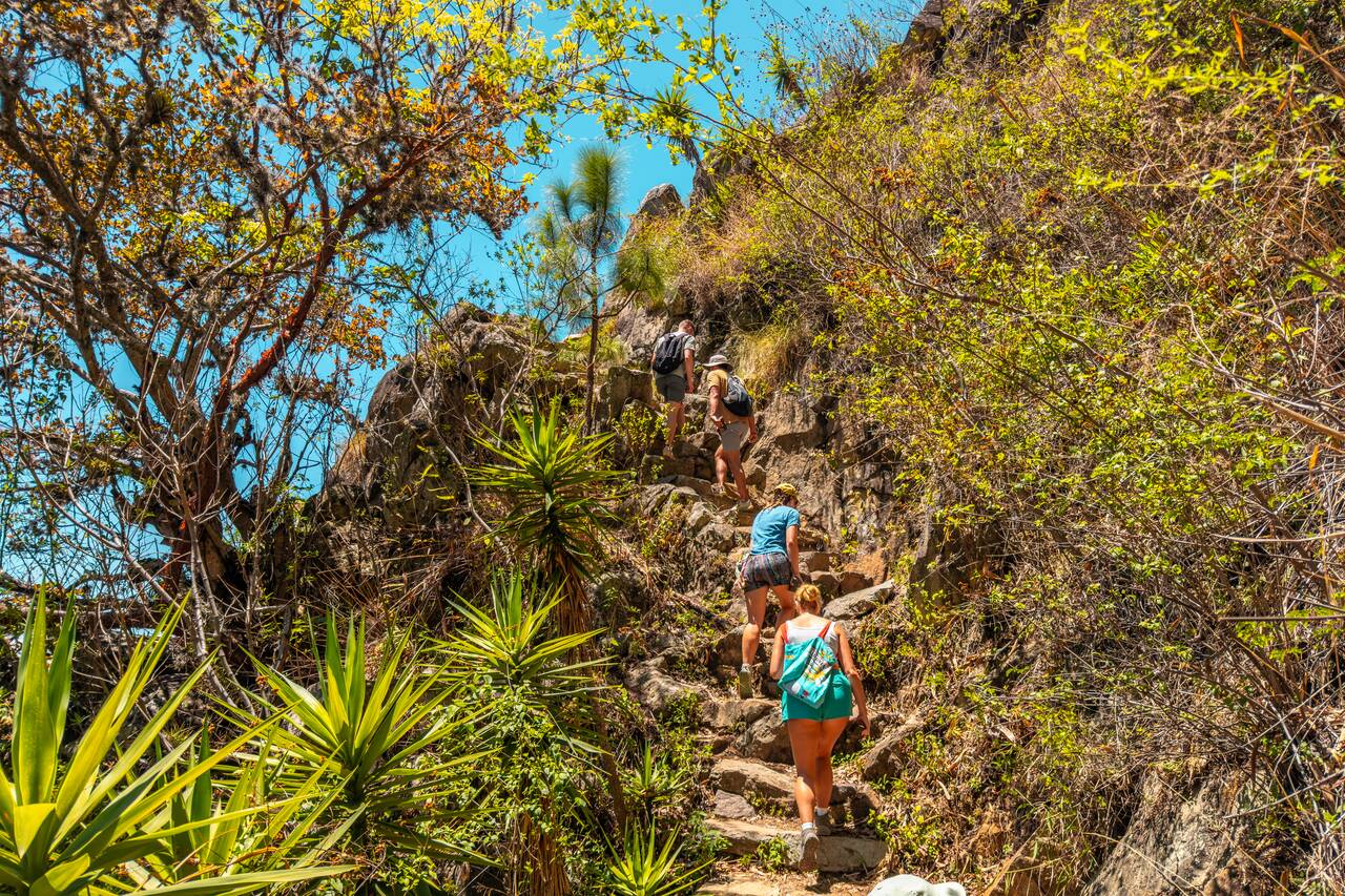 A group of people hiking along the Lower Mayan Trail