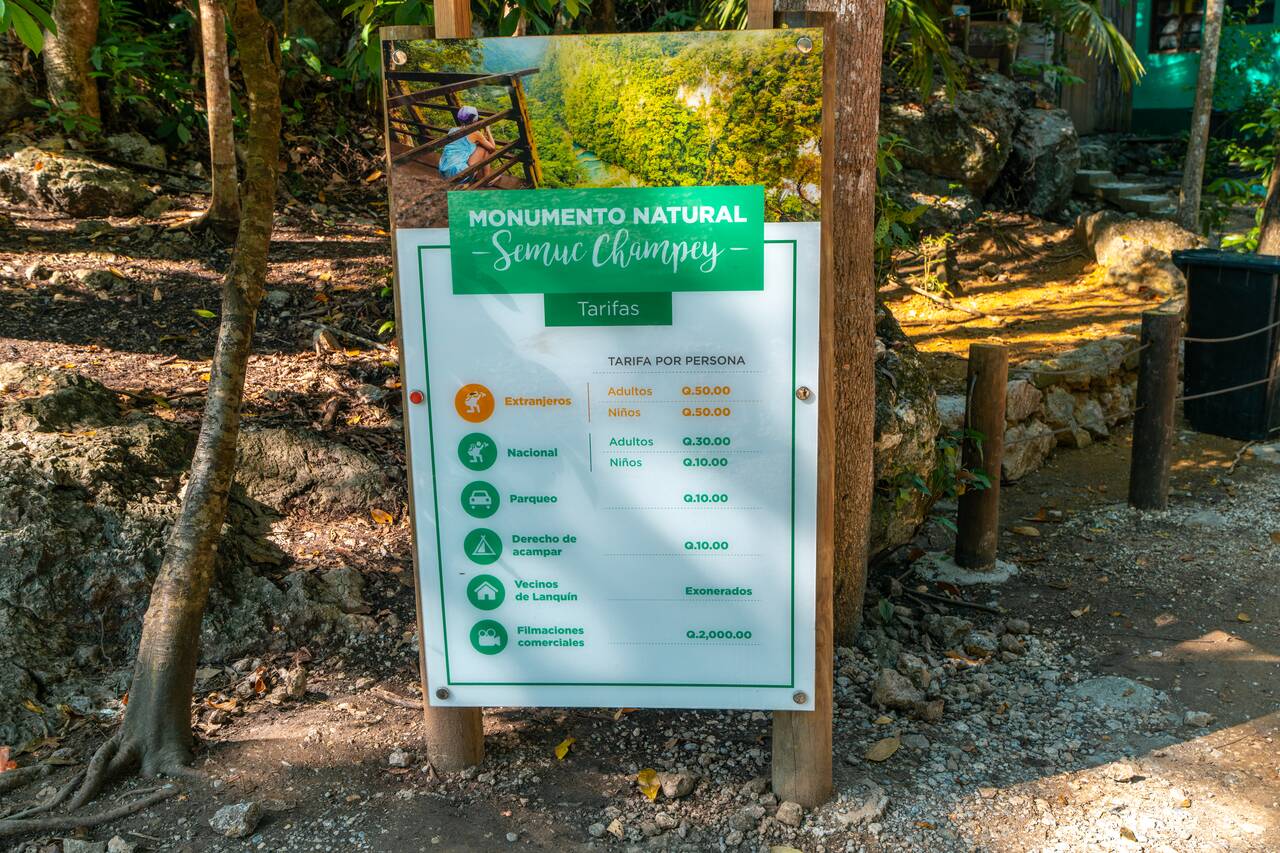 Semuc Champey Entrance Fee sign in front of the park