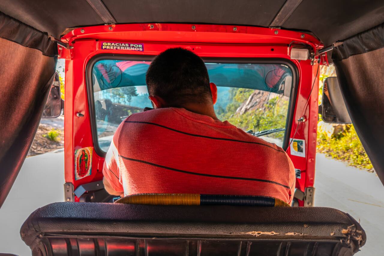 Inside a tuk tuk in Semuc Champey