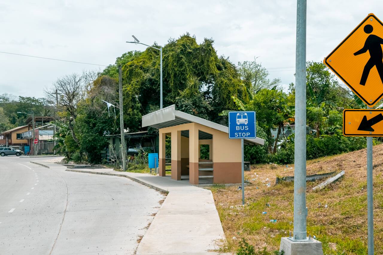 The bus stop where you can take the bus back to San Ignacio