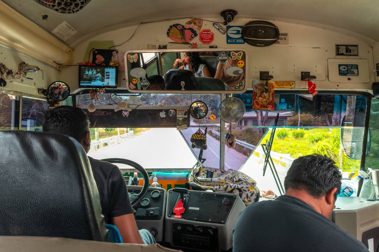 Inside the public bus in Belize