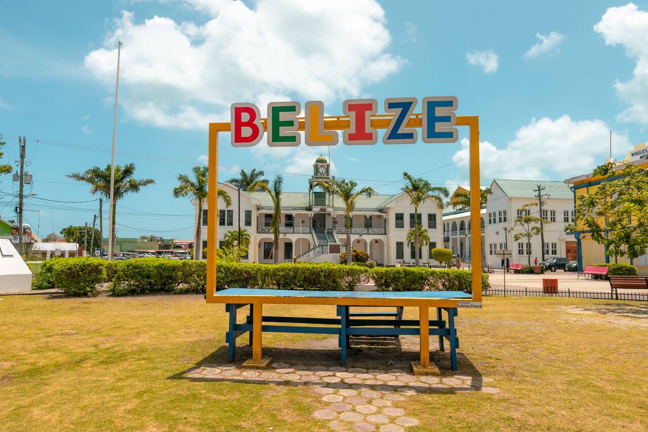 Belize welcoming sign at Belize City