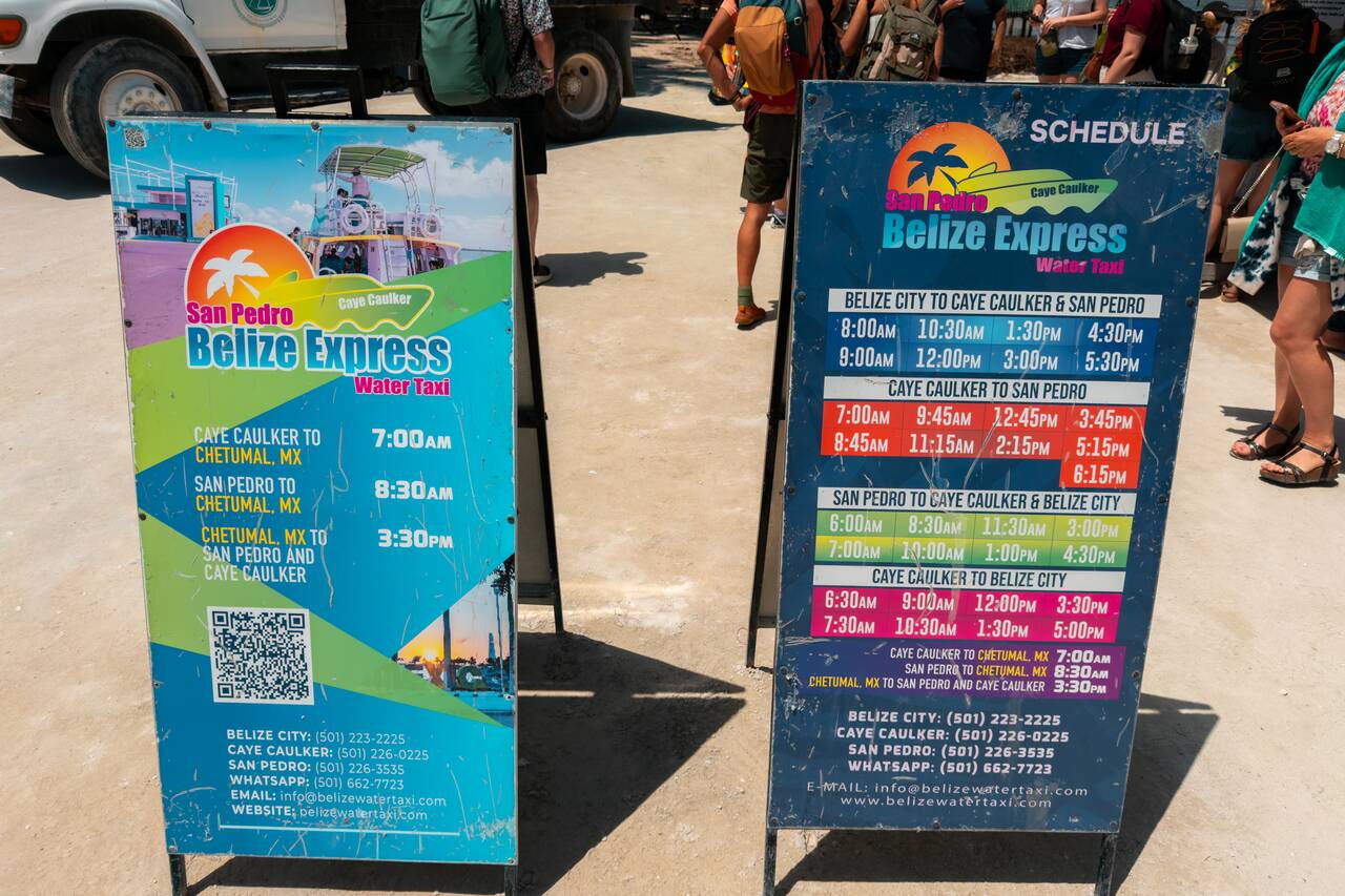 Ferry schedule between Caye Caulker, Belize City and San Pedro