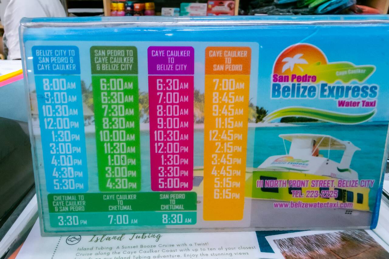 More ferry time tables and schedules between Caye Caulker, Belize City and San Pedro