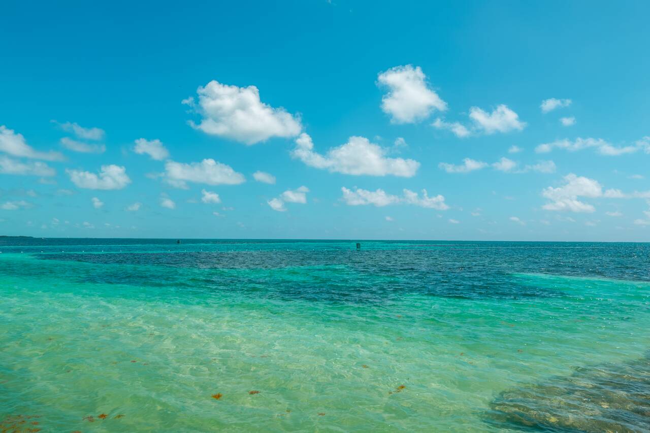 Clear water and sky in Caye Caulker in April