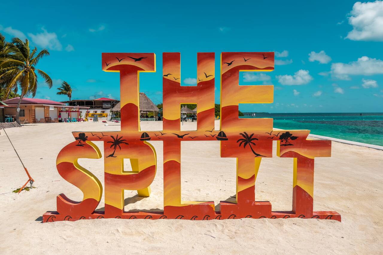 The Split Sign at Caye Caulker Village