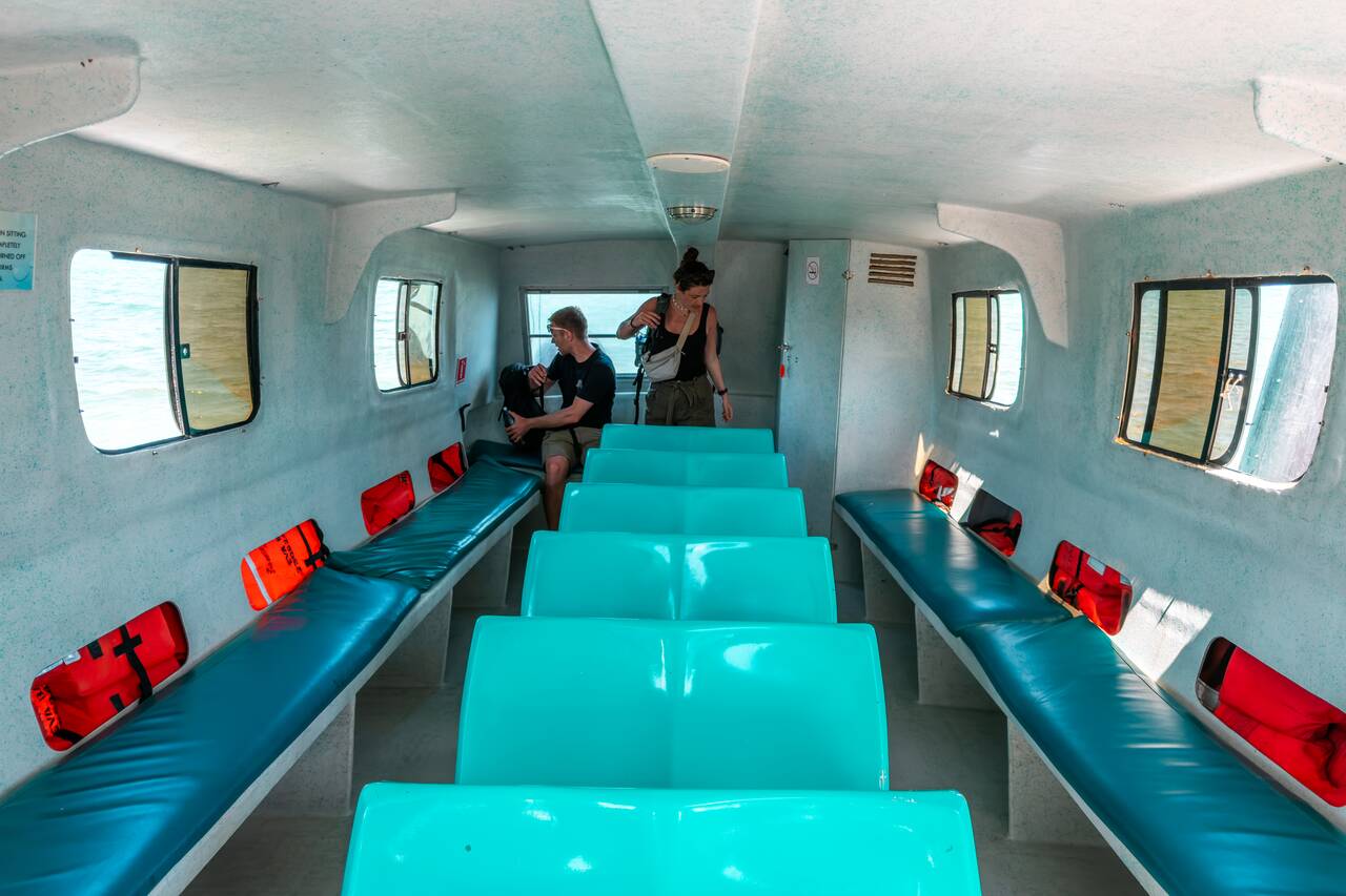 Inside the water taxi from Caye Caulker to Chetumal, Mexico