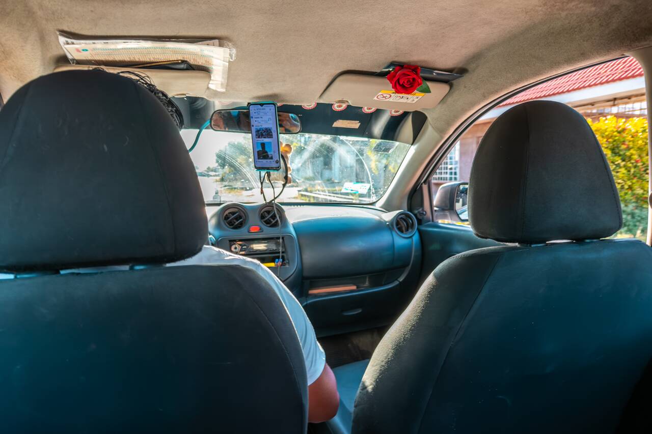 Inside a local taxi in Bacalar