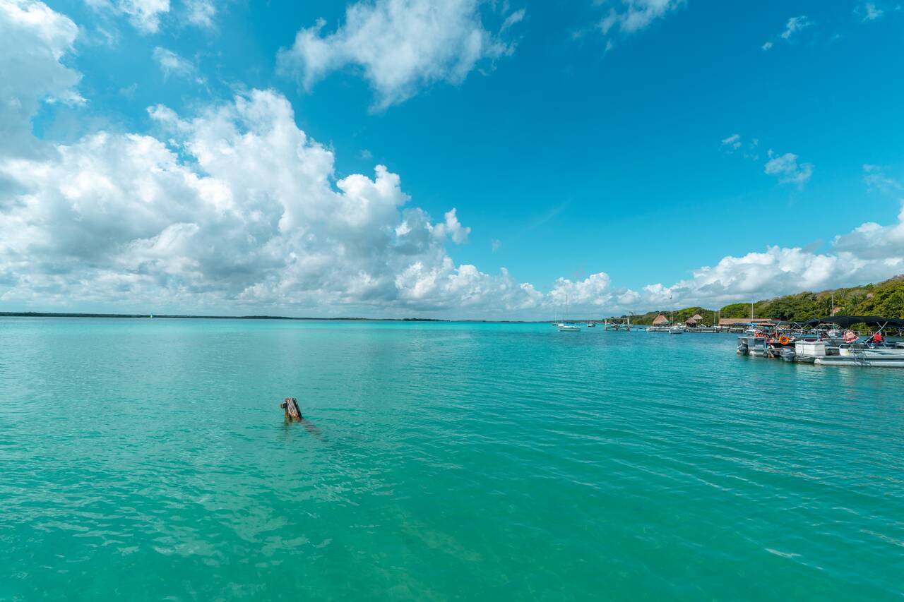 Beautiful sky and colored lagoon at Bacalar in April