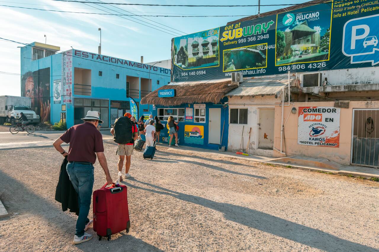 A kiosk to buy ferry ticket at ADO Bus terminal in Chiquila