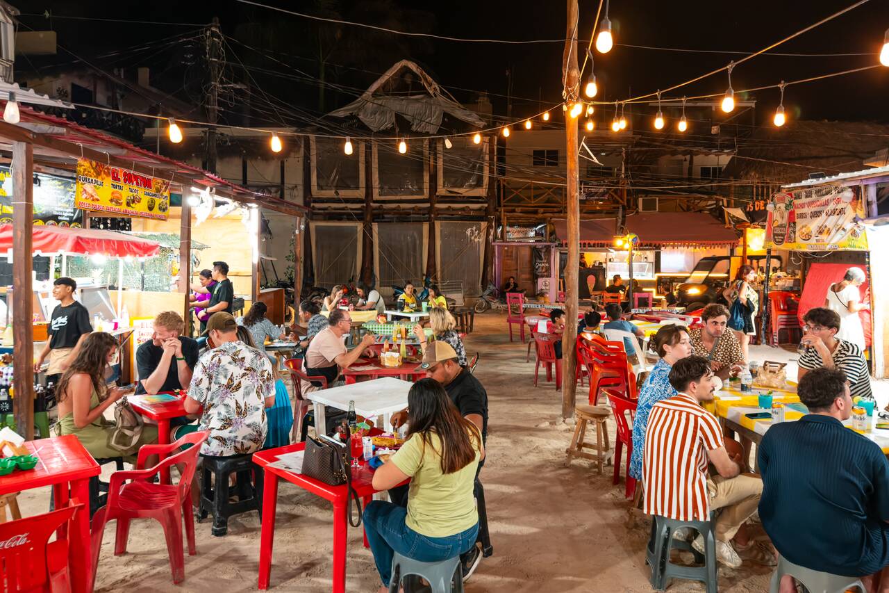 A small beer garden and food market in Holbox