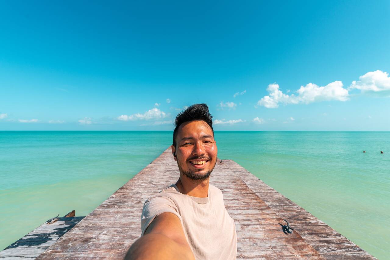 A selfie of myself as I walked along Holbox Beach