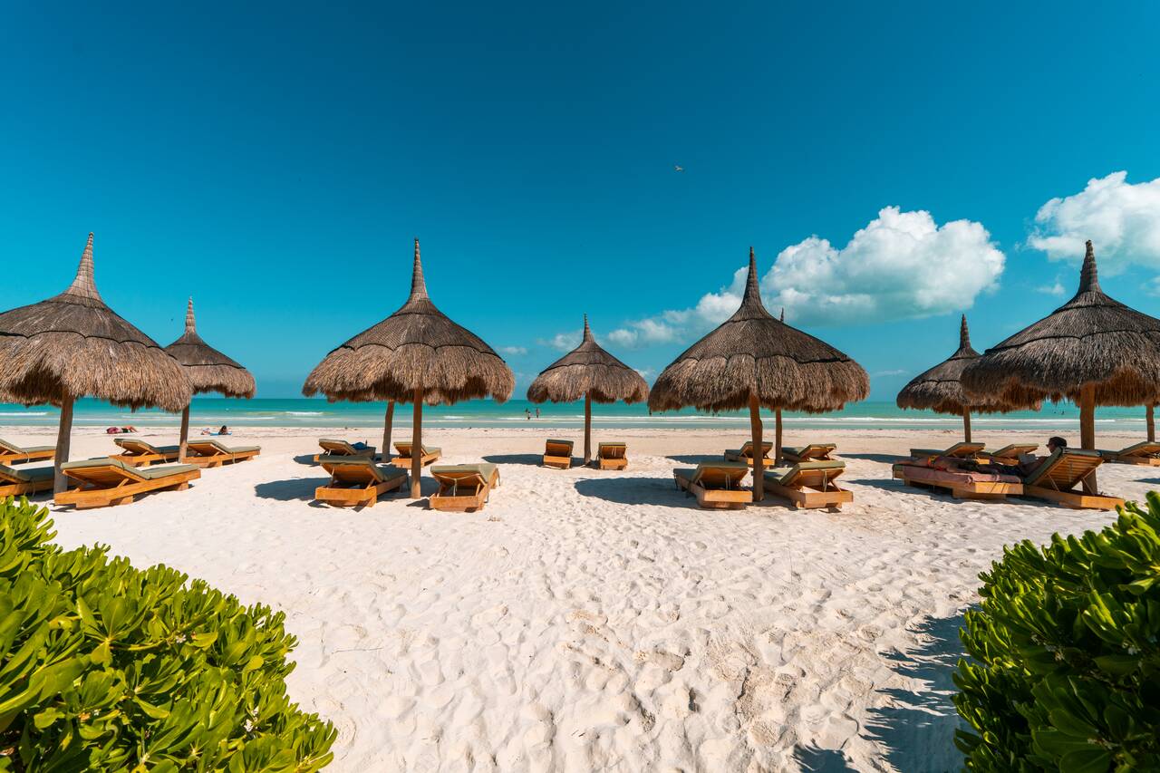 Pavilions along Playa Holbox