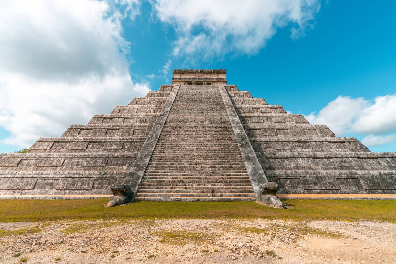 The stairs leading up to the top of El Castillo in Chichen Itza