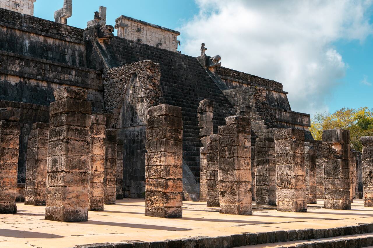 The columns of Temple of the Warriors in Chichen Itza