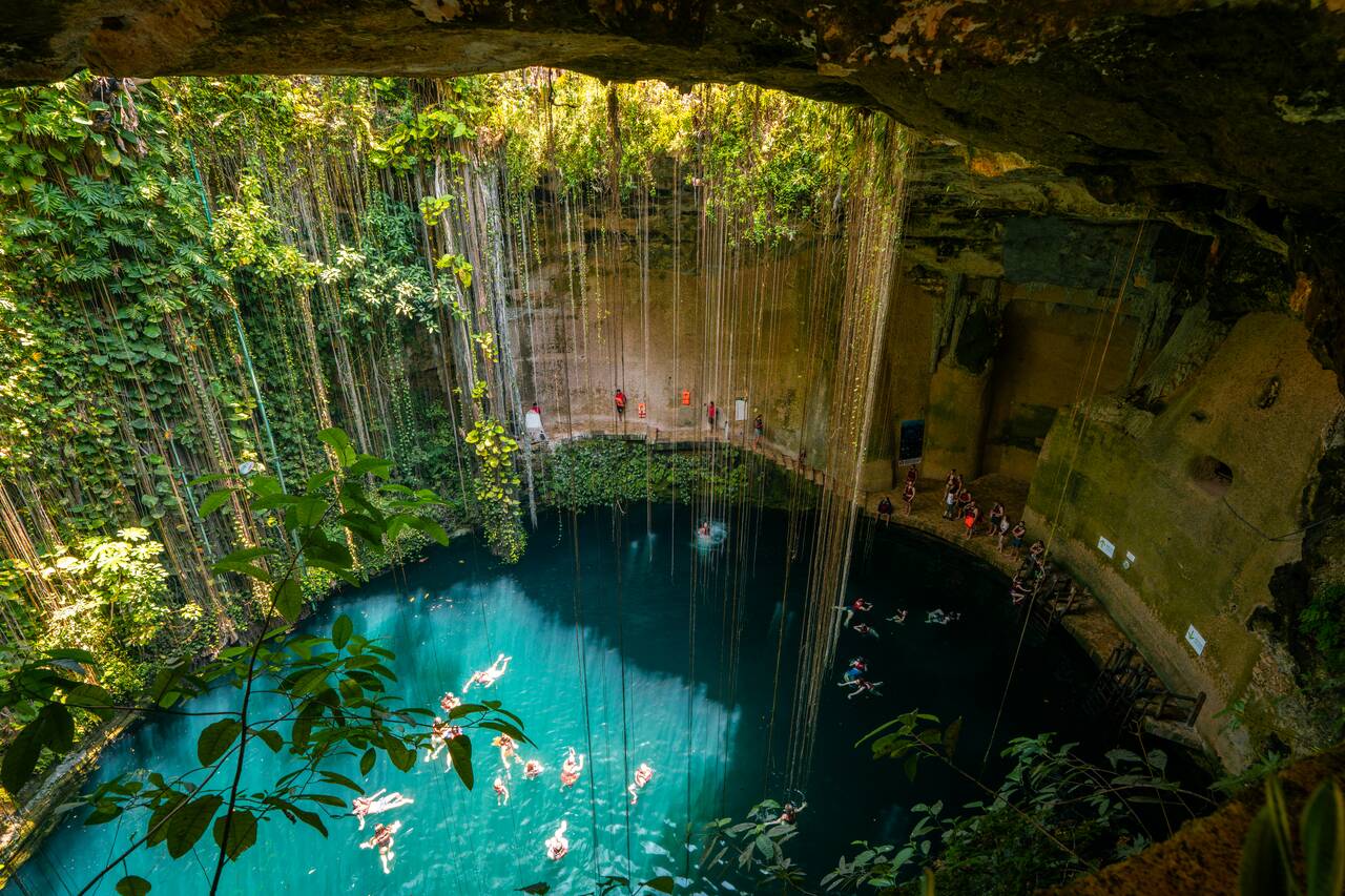 Ik Kil Cenote seen from the stairs coming down