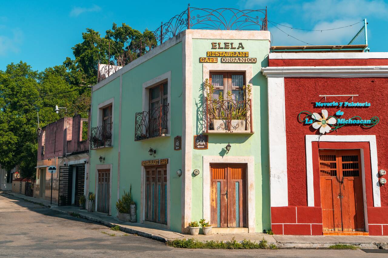Colorful buildings along the street in Valladolid