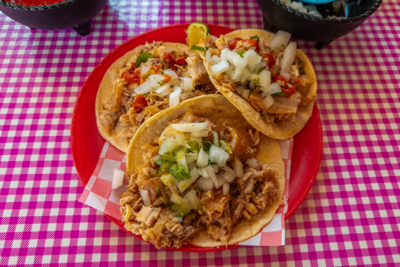 Pulled pork tacos i had at Aguántame Las Carnitas