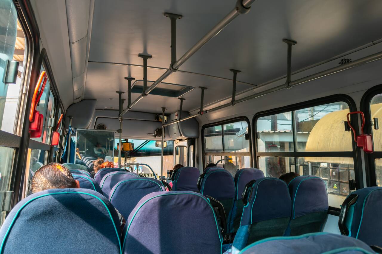 Inside the local bus from Puebla to Cholula