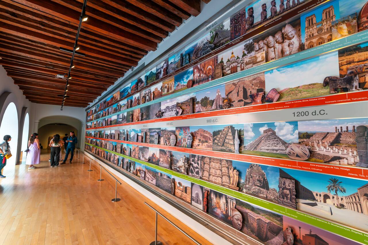 The first hallway showing world history timeline at Museo Amparo