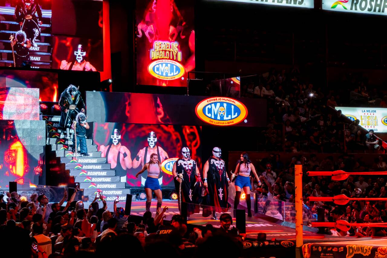 Wrestlers being introduced at Lucha Libre show