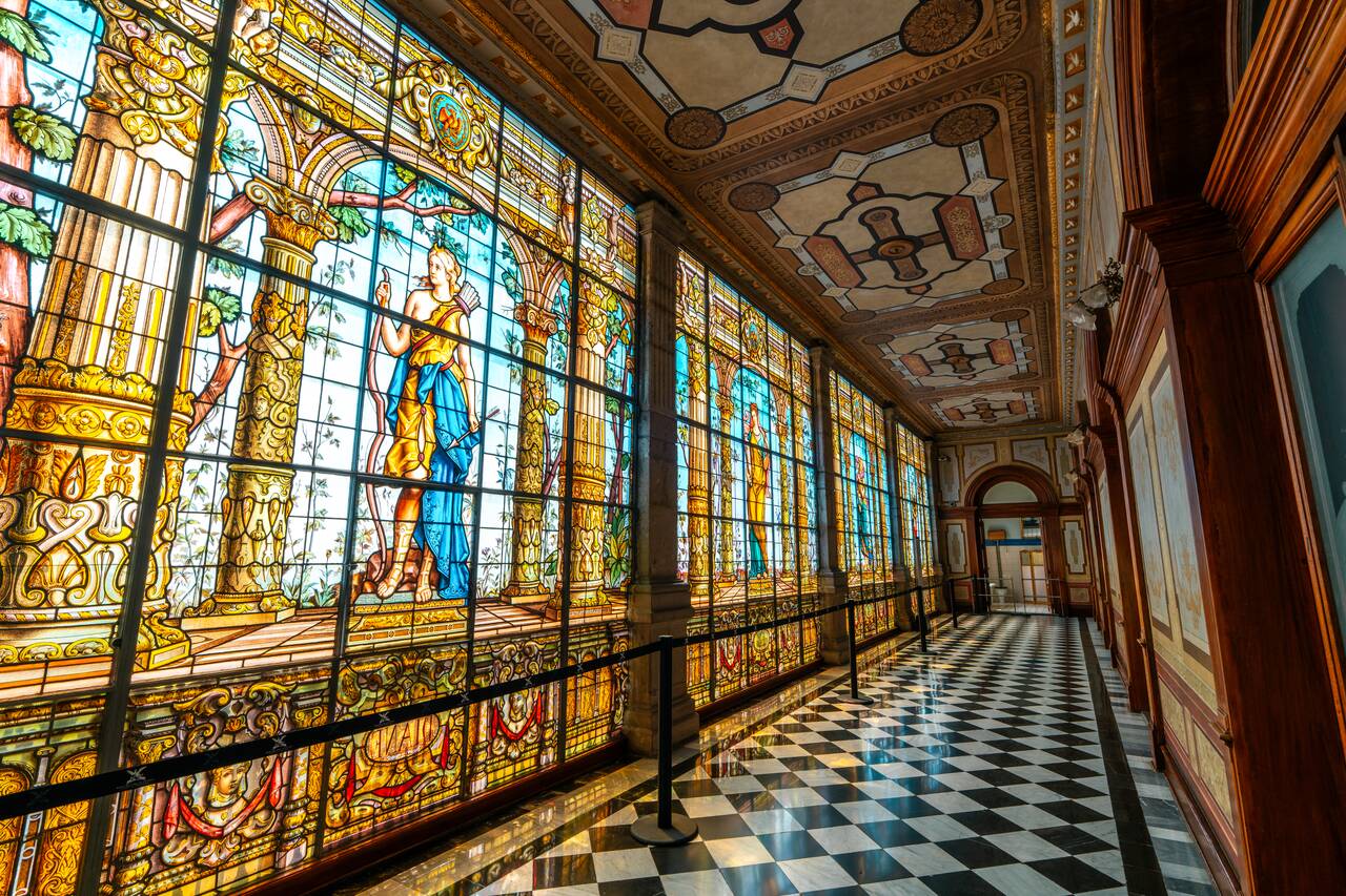 A beautiful mosaic glass room inside Chapultepec Castle
