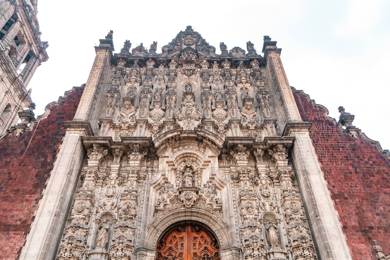 The detailed façade of the chapel next to Mexico City Metropolitan Cathedral