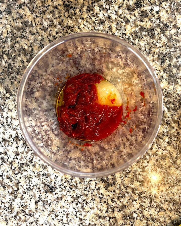 In a small bowl, whisk together all Gochujang sauce ingredients except garlic cloves. Taste and adjust it. If you are not a spicy lover, I recommended you add Gochujang sauce a little by little.