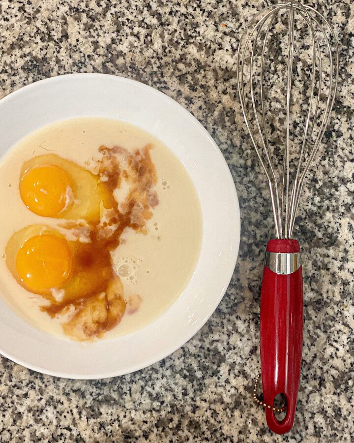 In a small bowl, whisk all ingredients, milk, eggs, honey, and vanilla extract well together.