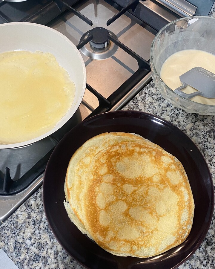 Cook about 1 minute per side or until lightly brown and you will see small holes in the batter. Flip the crépe over and cook the other side too.